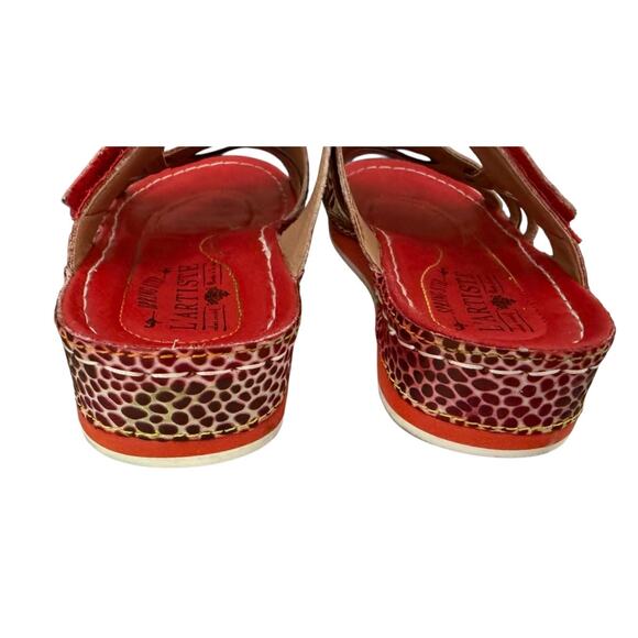 L'Artiste Sandals Spring Step Red Multi Pint Wedge Woman's 39 Strappy Adj - Picture 8 of 8